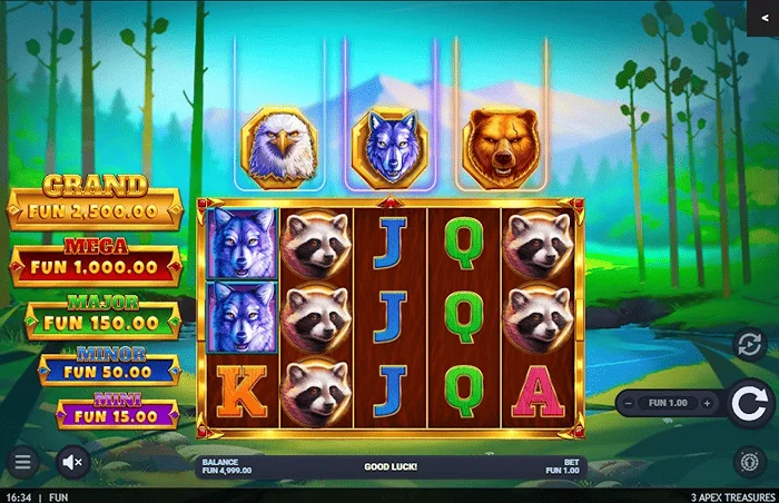 3 Apex Treasures - 5x3リールのメインゲーム画面